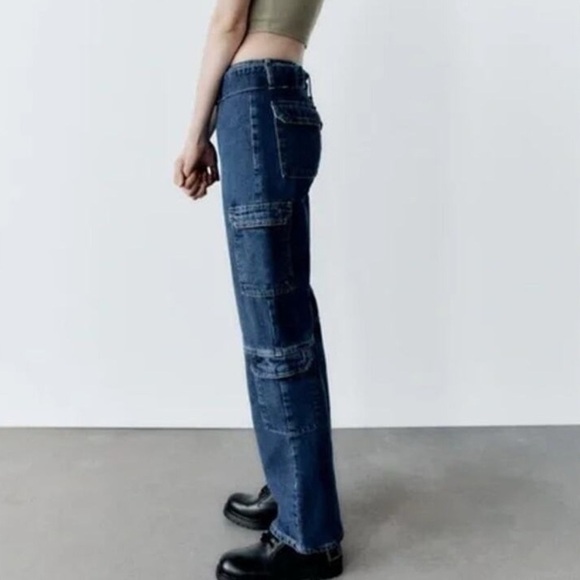 ZARA Cargo Straight Leg Jeans Size 4 - Picture 3 of 6